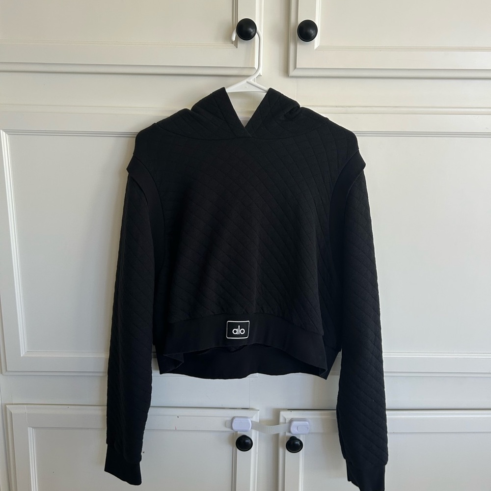ALO Yoga Black Quilted Arena Boxer Hoodie